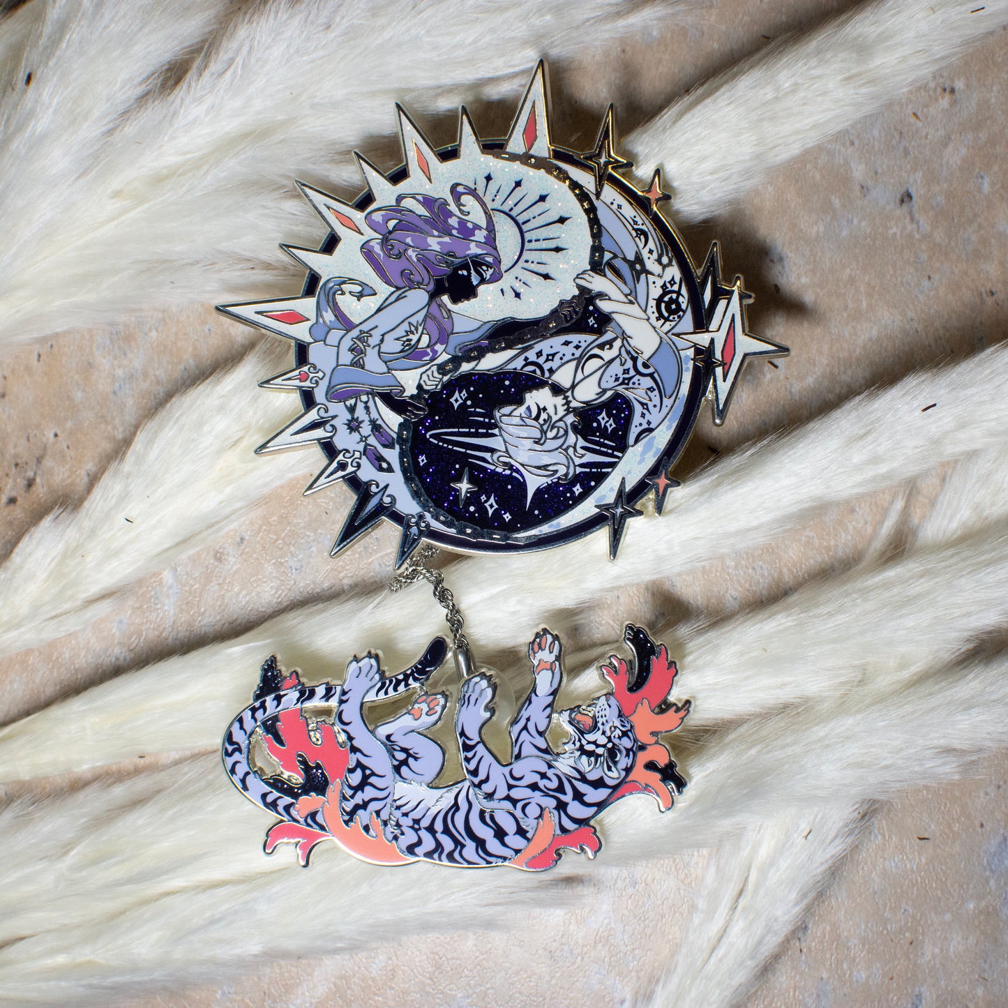 [Fairy Tale] Sister Sun, Brother Moon Enamel Pin - LE Silver [Justice]