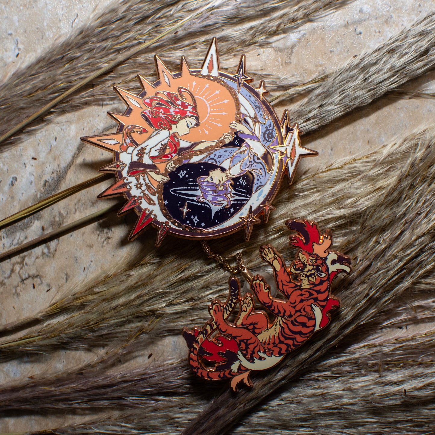 [Fairy Tale] Sister Sun, Brother Moon Enamel Pin - Original Red [Justice]